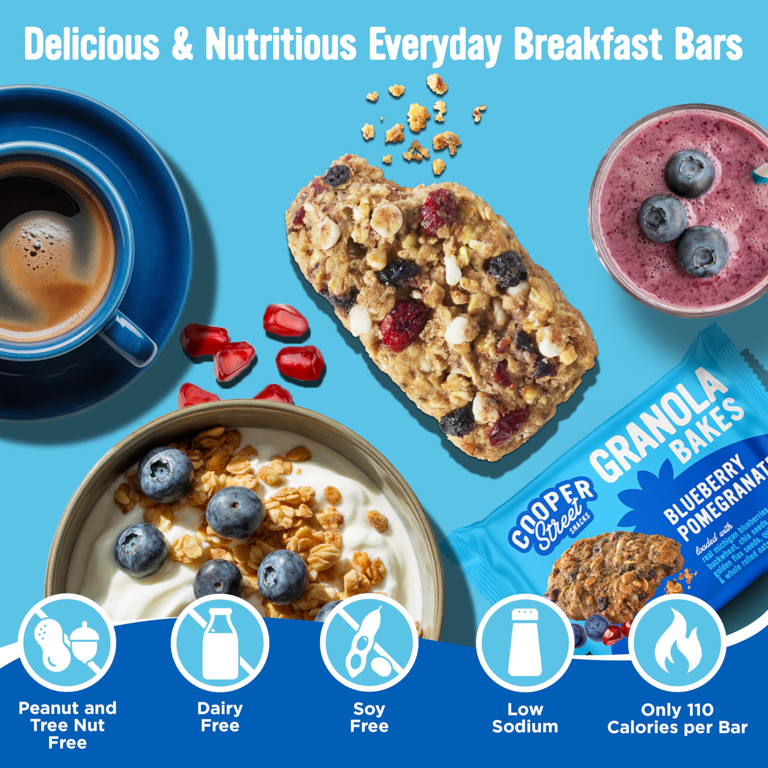 Allergen-free label on Cooper Street granola bars highlighting no peanuts, dairy, or soy.