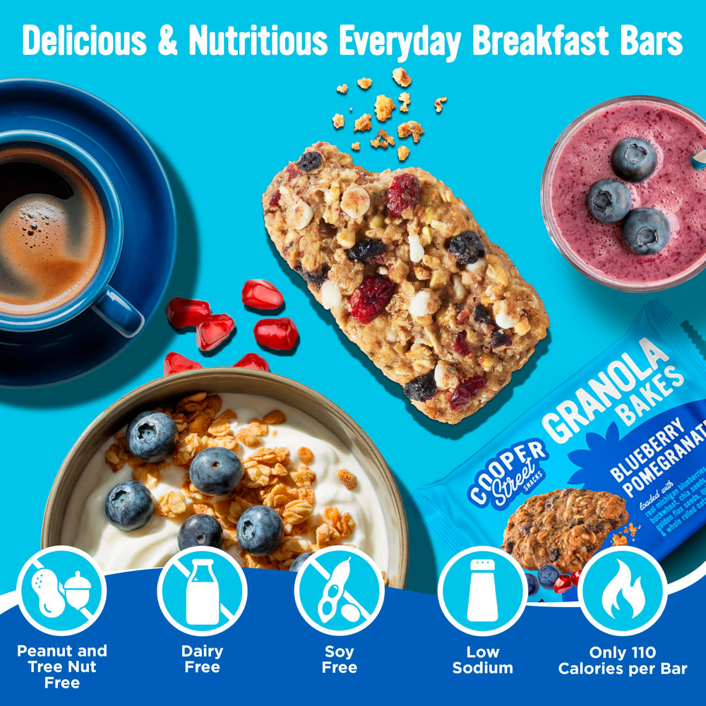 Allergen-free label on Cooper Street granola bars highlighting no peanuts, dairy, or soy.