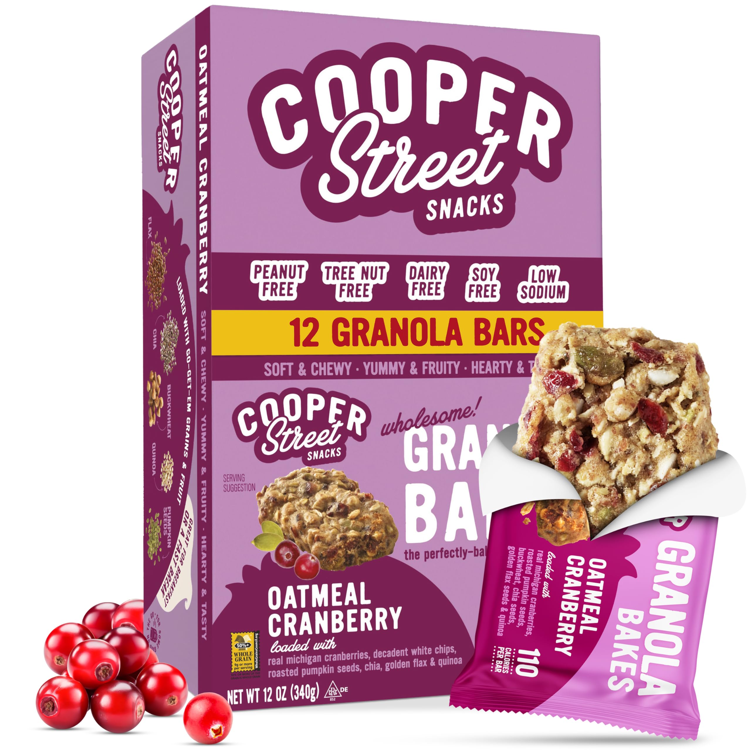 Cooper Street Oatmeal Cranberry Granola Bakes pack front; convenient school snack.