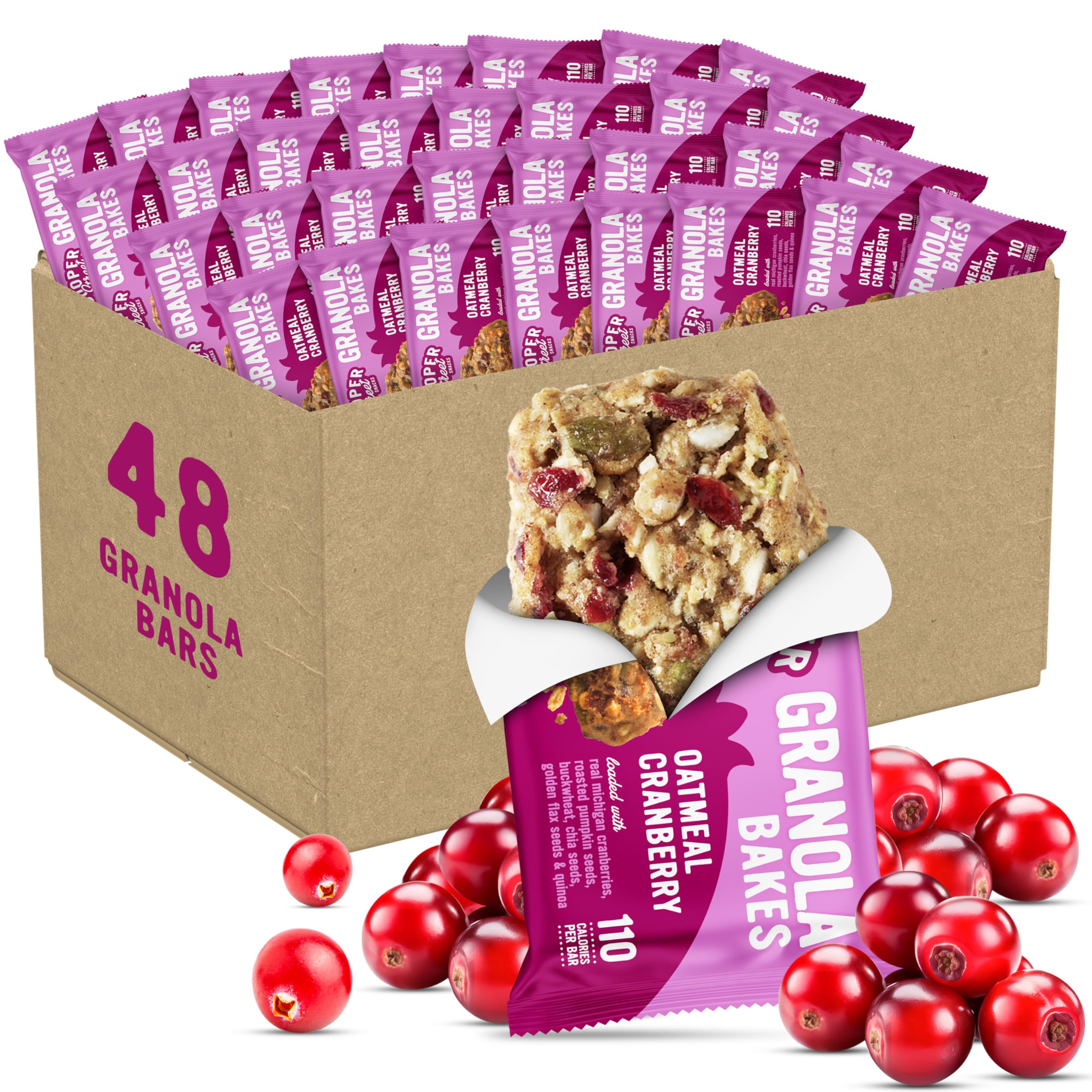 Cooper Street Oatmeal Cranberry Granola Bars box shown, convenient bulk snack for classrooms and offices.