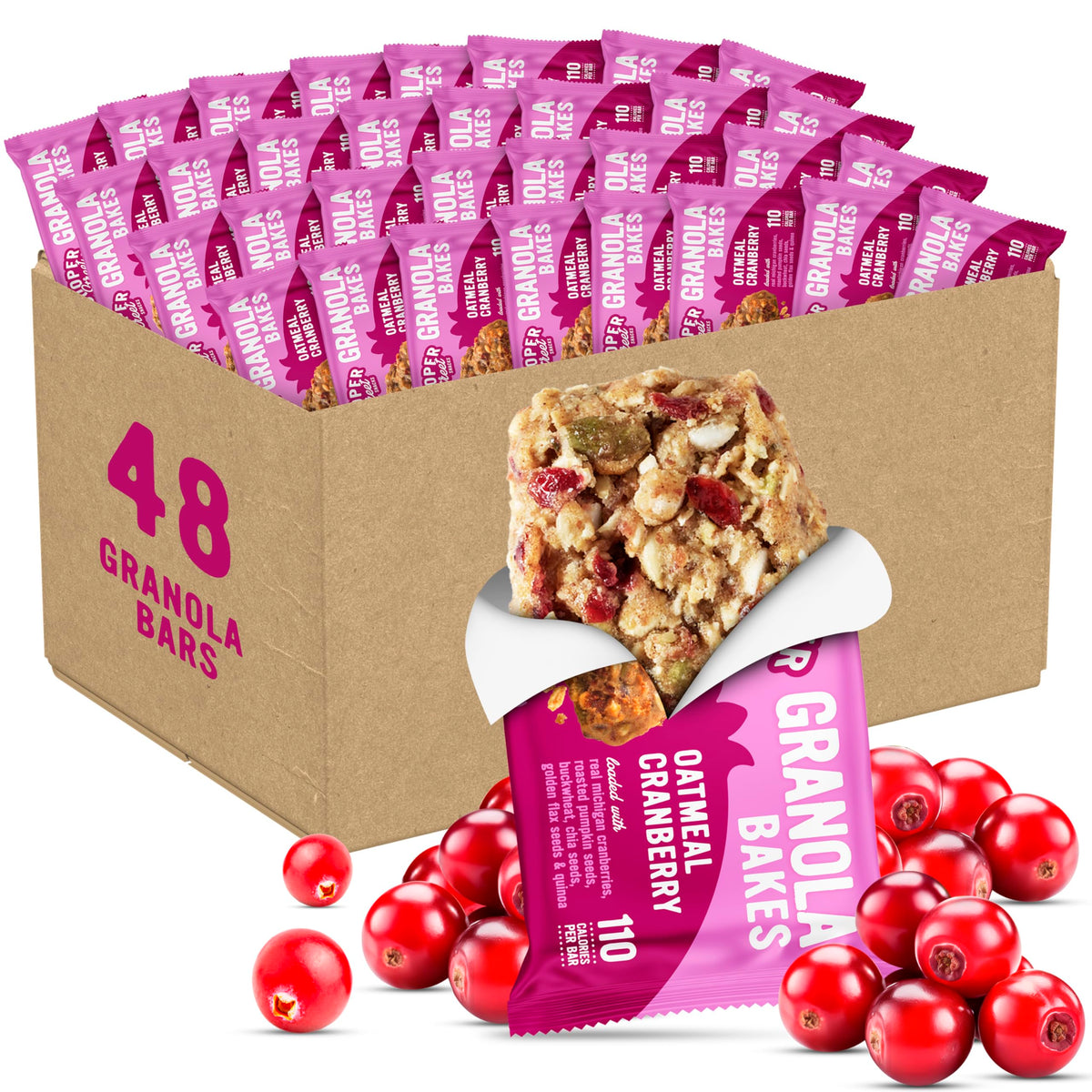 Cooper Street Oatmeal Cranberry Granola Bars box shown, convenient bulk snack for classrooms and offices.