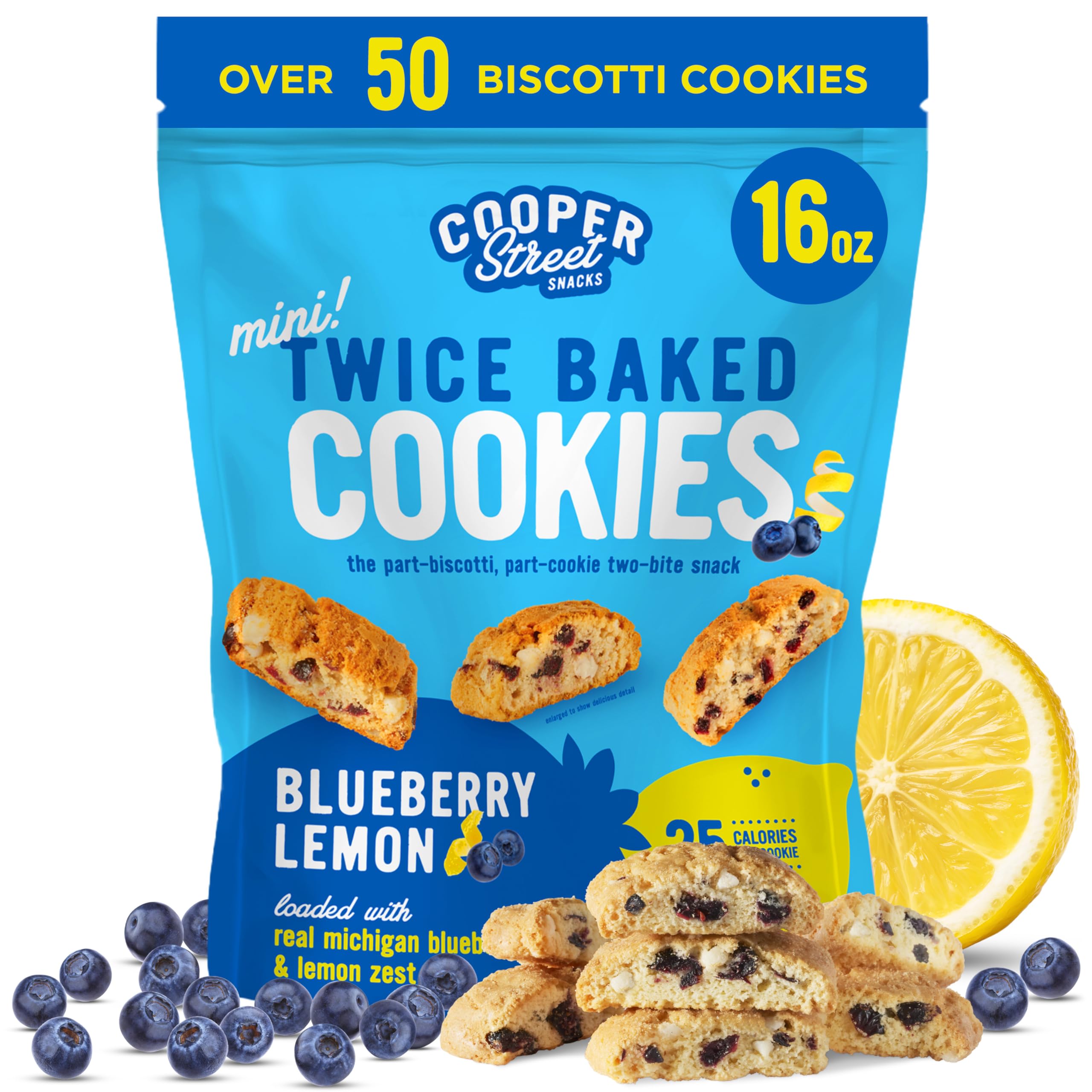 Cooper Street twice-baked blueberry lemon biscotti bag displaying crisp texture for coffee pairing