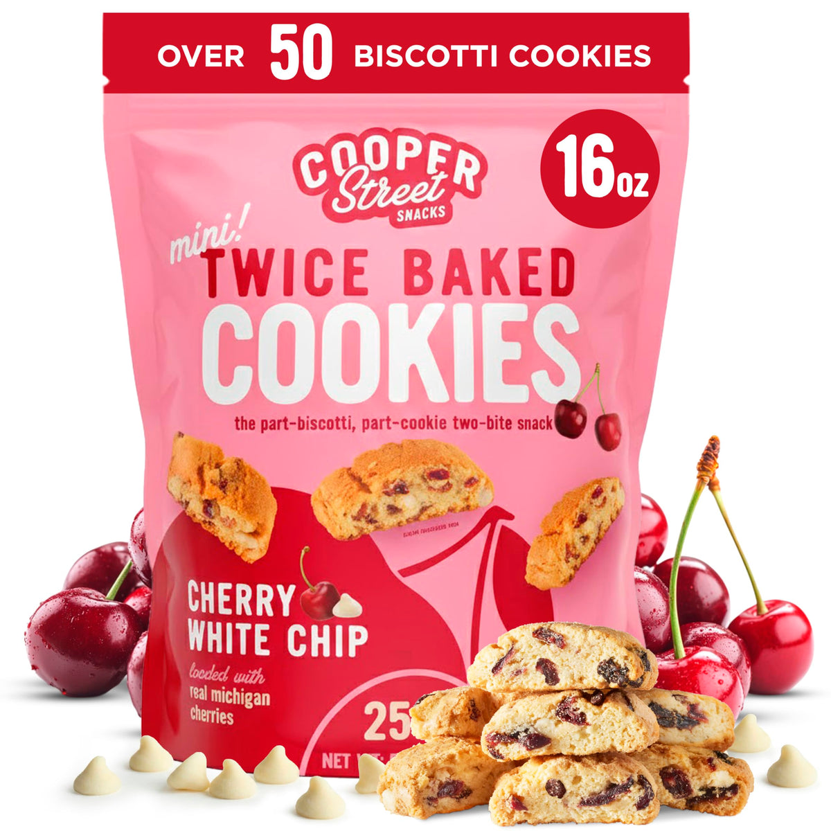 COOPER STREET biscotti bag shows over 50 treats for easy office snacking.