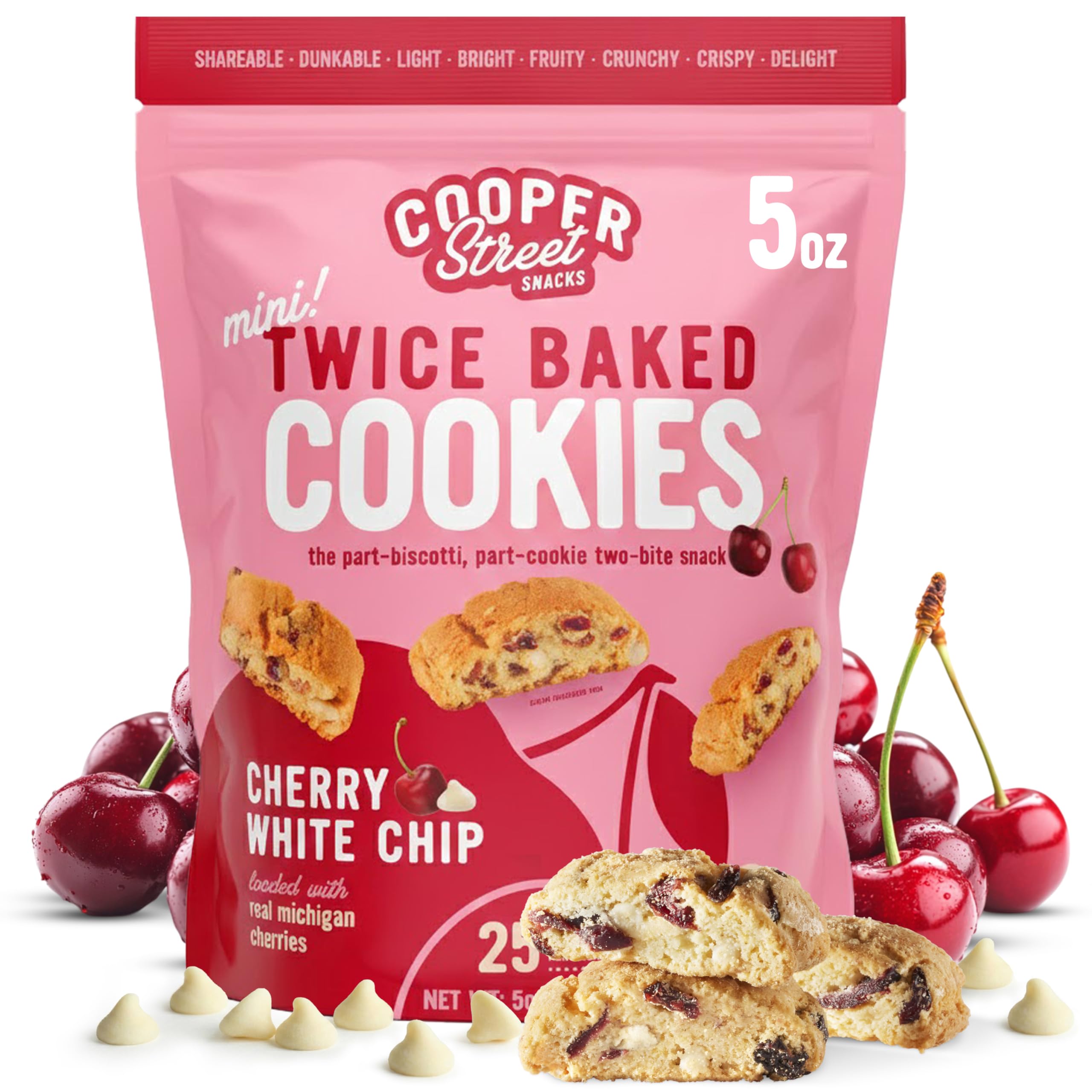 Cooper Street twice baked cherry white chip biscotti ideal for dunking in coffee