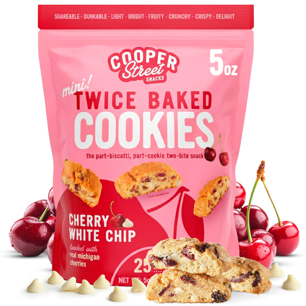 Cooper Street twice baked cherry white chip biscotti ideal for dunking in coffee