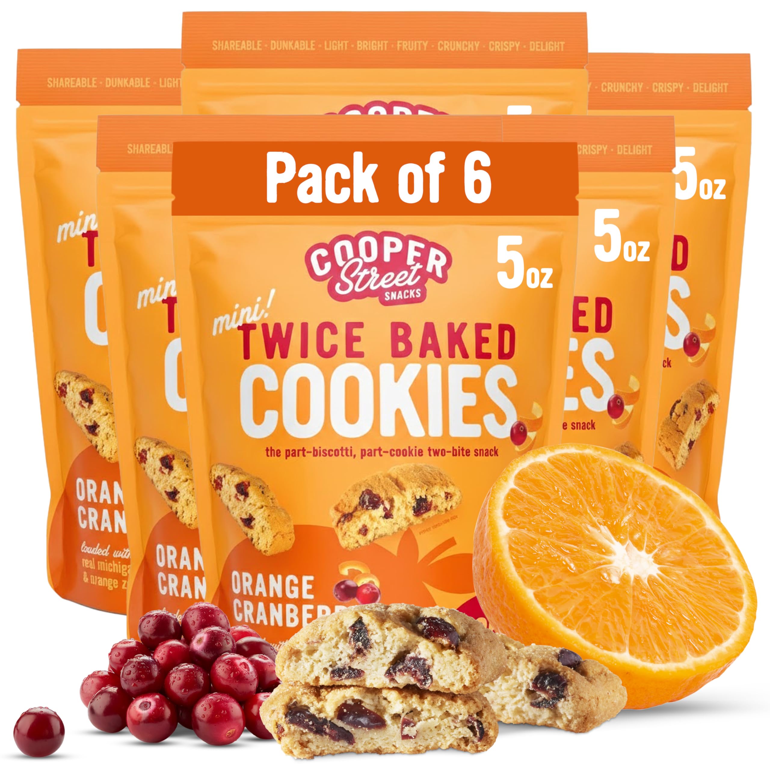 Cooper Street Twice Baked Orange Cranberry Biscotti close-up, crispy texture with real fruit, ideal with coffee.
