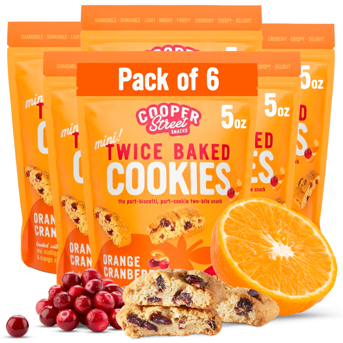 Cooper Street Twice Baked Orange Cranberry Biscotti close-up, crispy texture with real fruit, ideal with coffee.