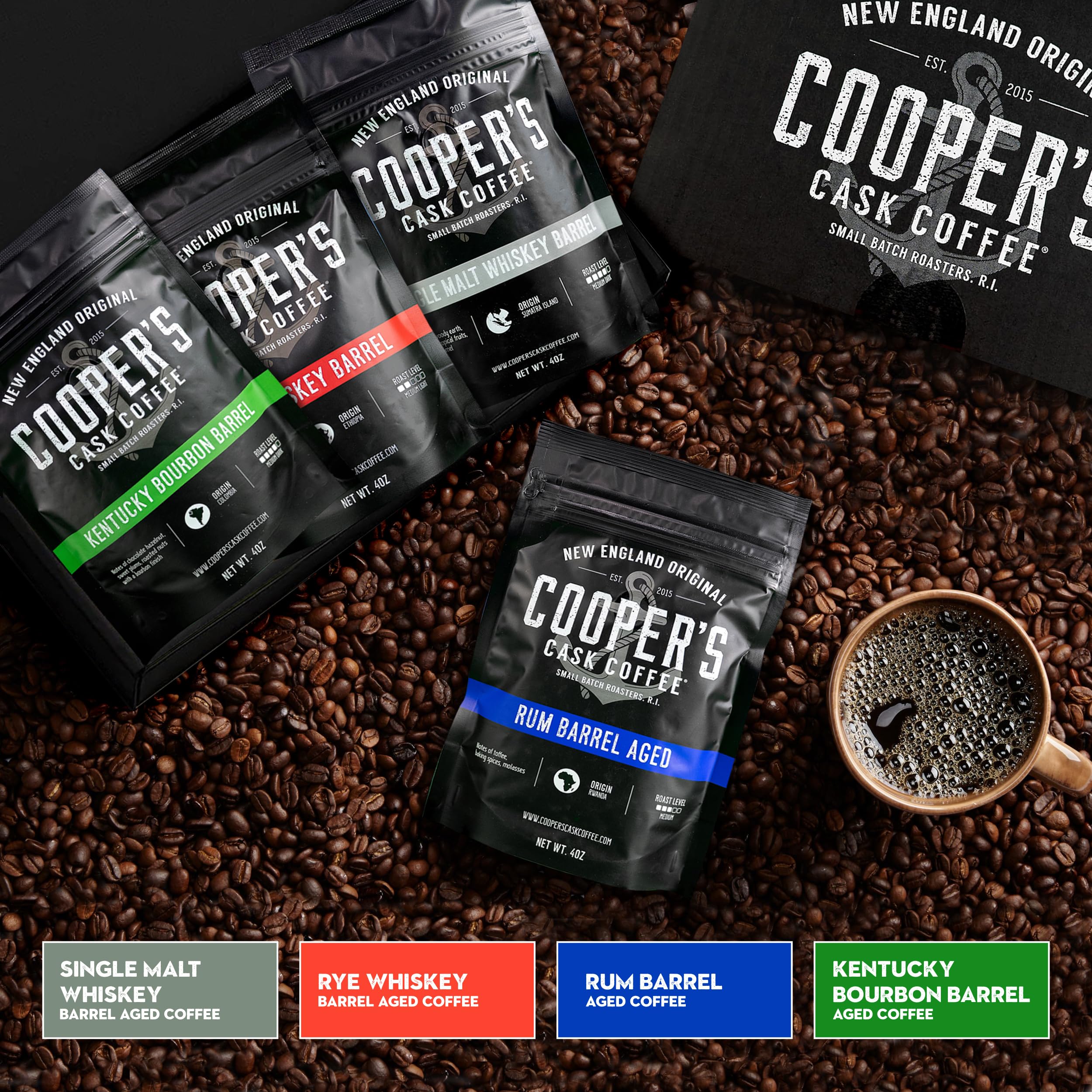 Coopers Cask Coffee gift packaging showcases a sophisticated present