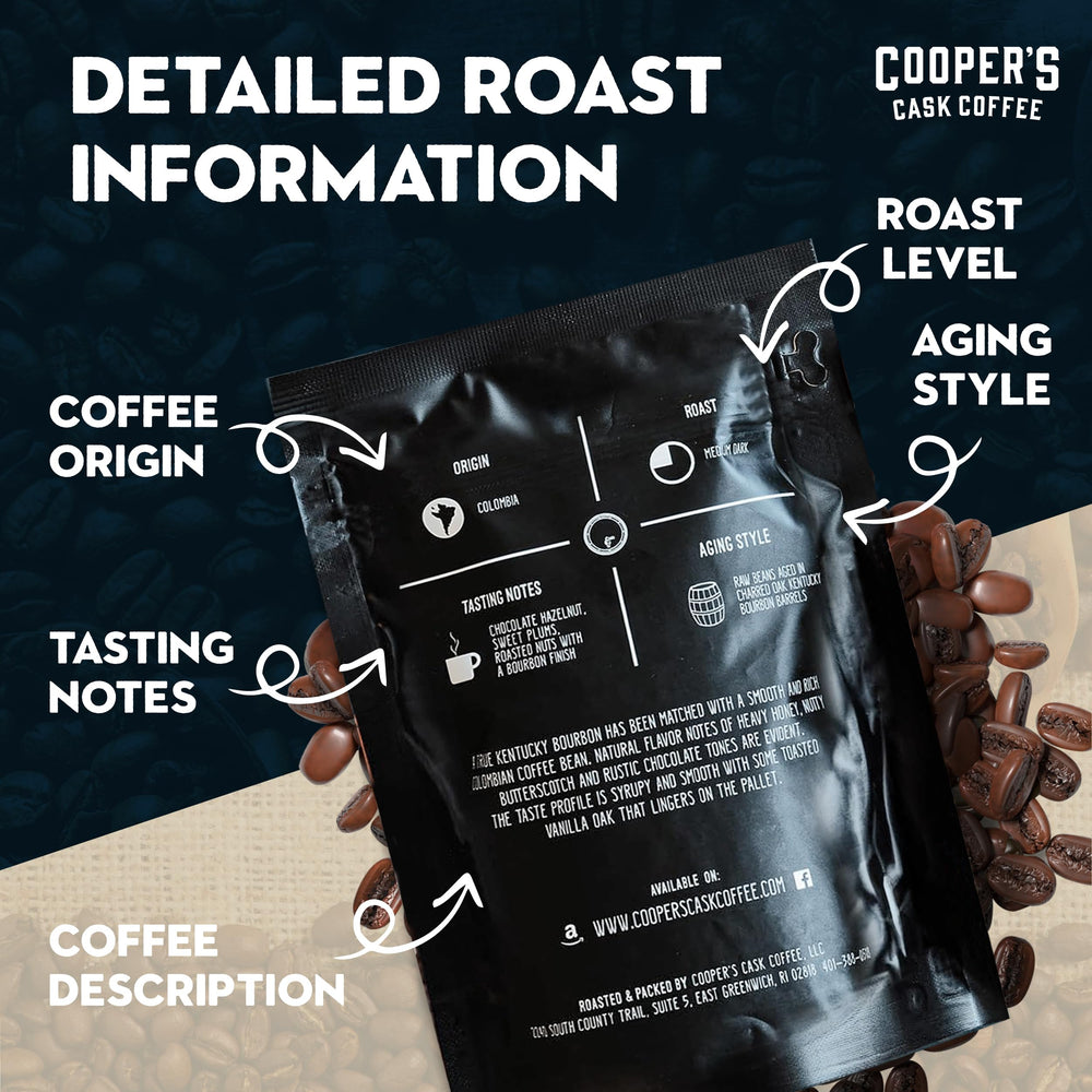 Coopers Cask Coffee resealable bag shows freshness for everyday use