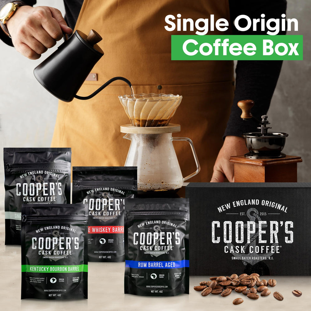 Cooper's Cask gift-ready box presents a refined coffee gift option