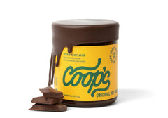 Coop's Original Hot Fudge bottle pour on dessert with silky finish