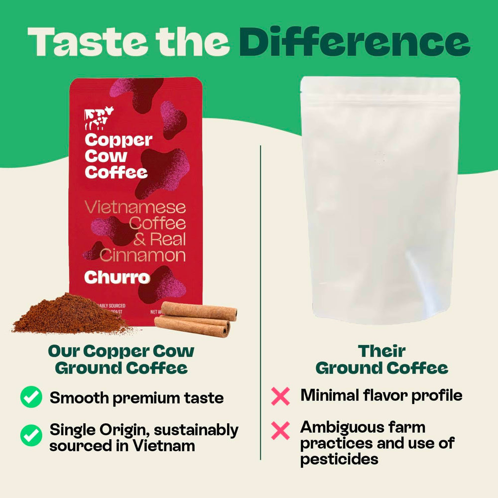 Copper Cow Coffee 100% Vietnamese origin robusta offers a smooth finish.