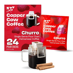 Copper Cow Coffee churro pour-over 24-pack for travel-friendly caffeine