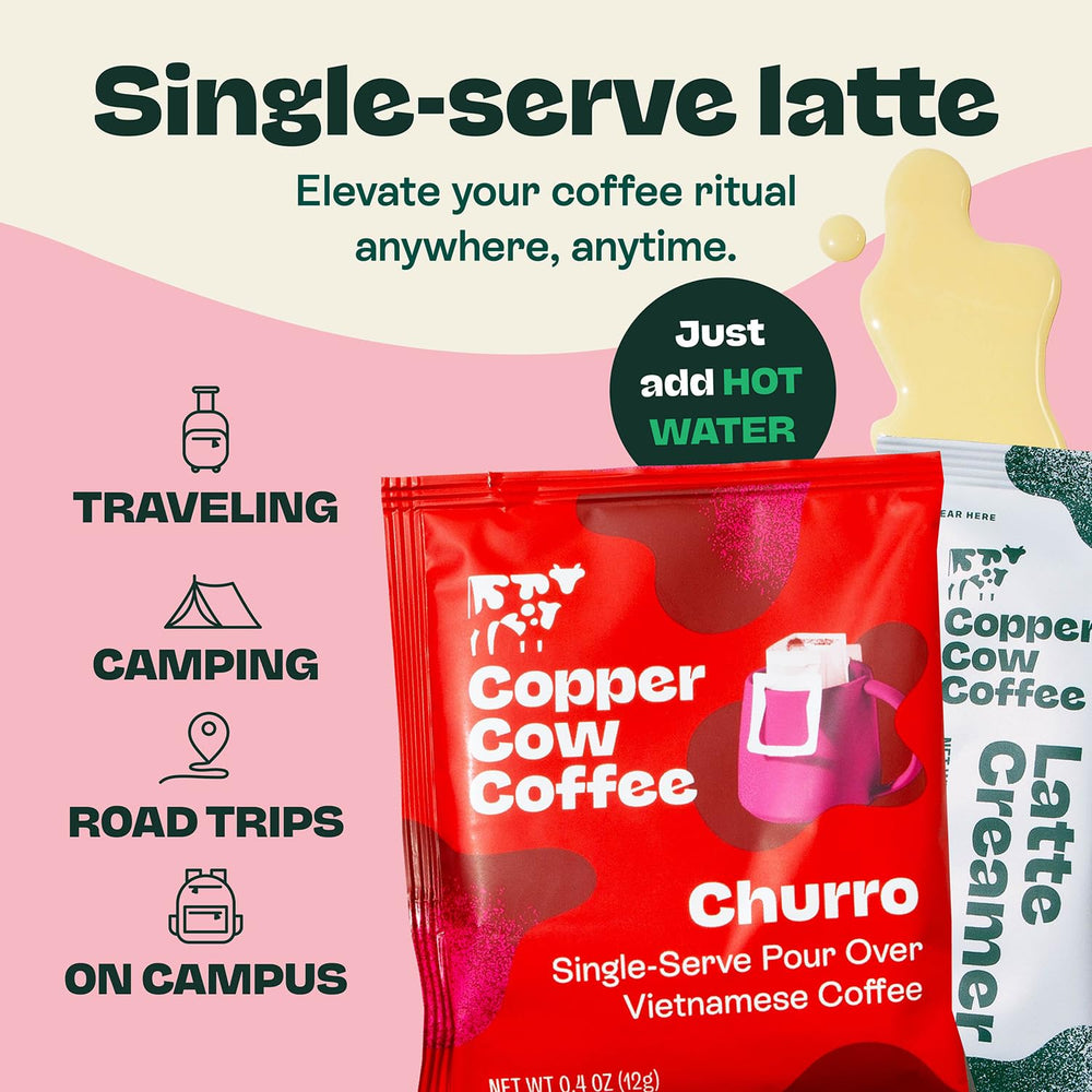 Latte scene featuring Copper Cow pour-over for a rich morning ritual.