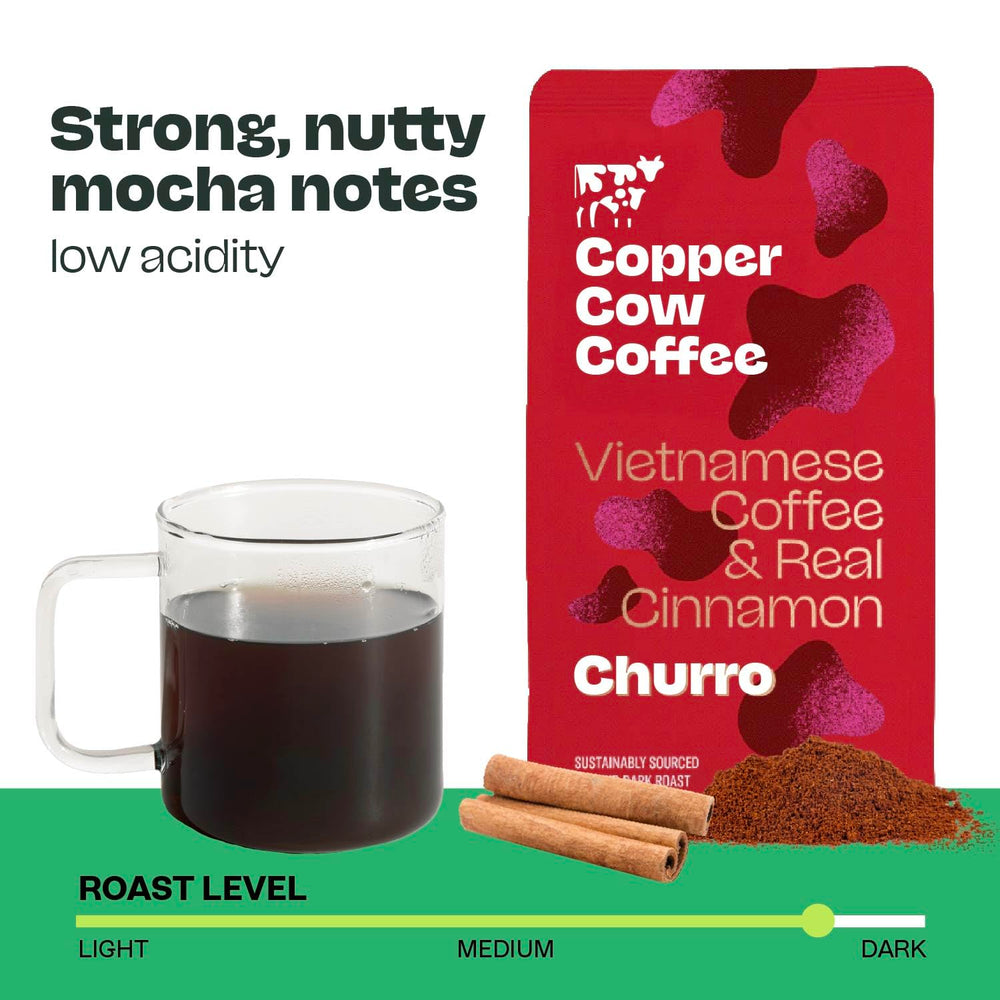 Copper Cow Coffee real cinnamon infusion creates a warm, dessert-like aroma while brewing.