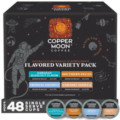 Copper Moon coffee pods for Keurig on a kitchen counter for quick brews