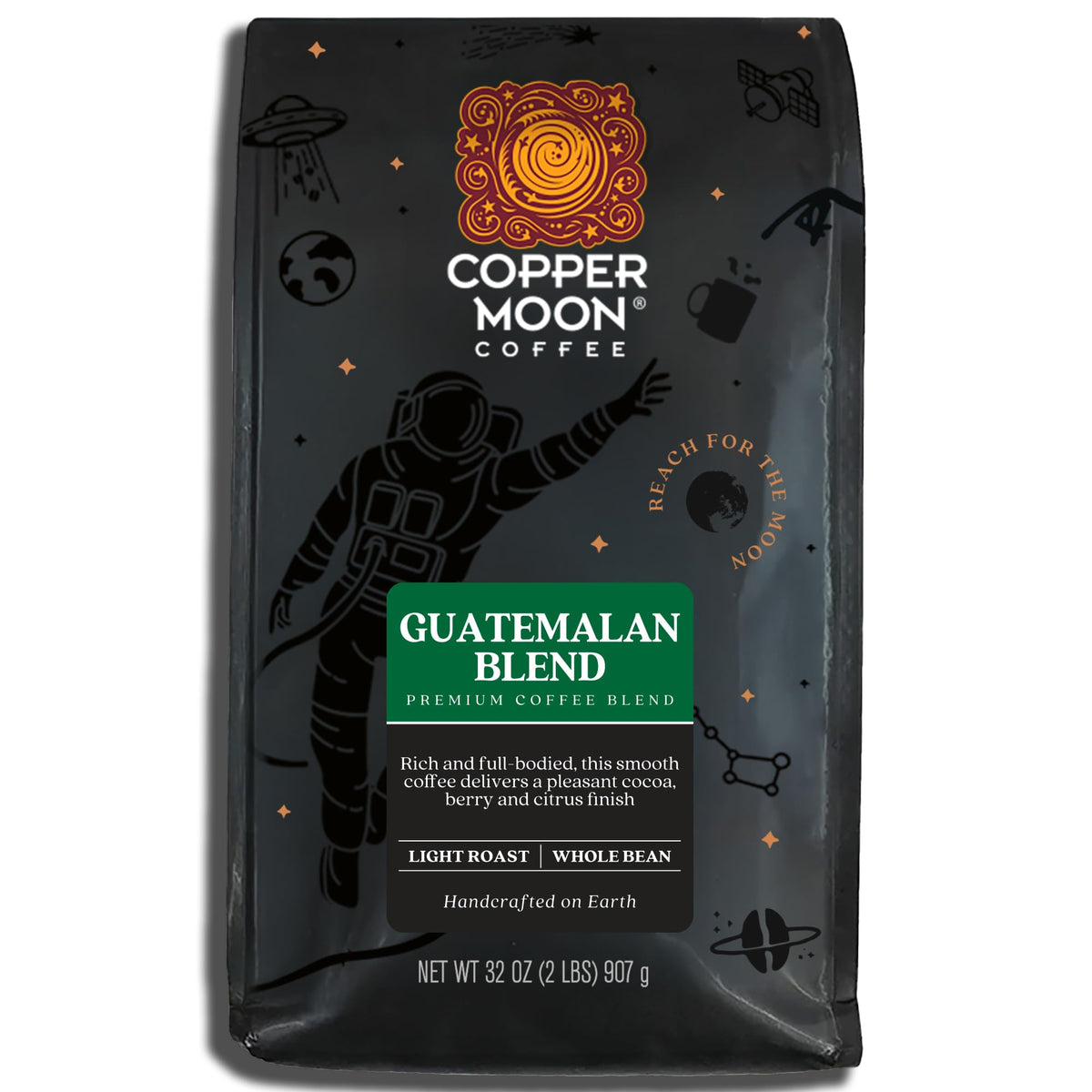 Copper Moon Guatemalan Antigua light roast cup reveals bright aroma and smooth finish.