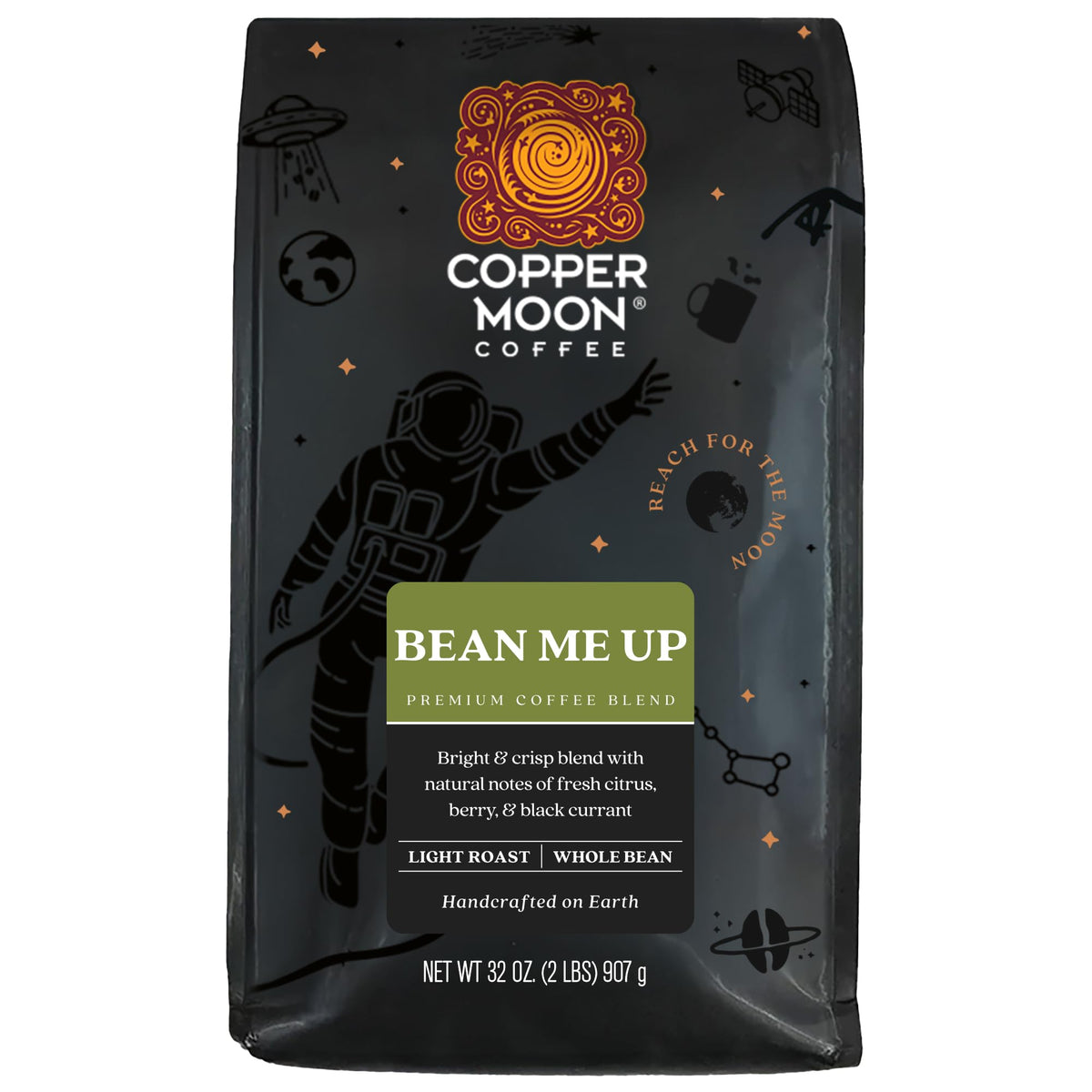 Copper Moon light roast coffee bag showing balanced flavor for mornings