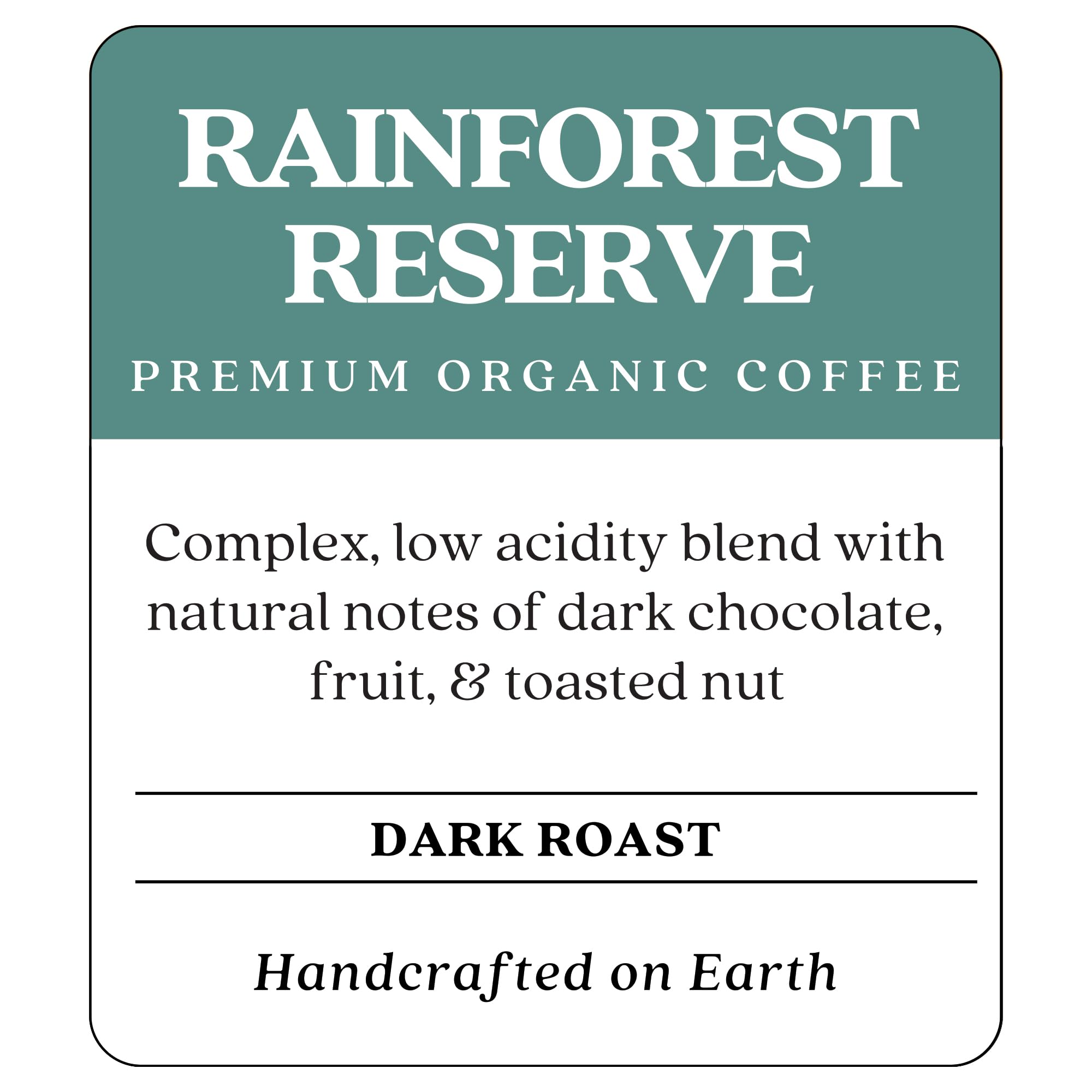 Copper Moon Rainforest Reserve organic blend label highlighting vibrant, sustainable sourcing.