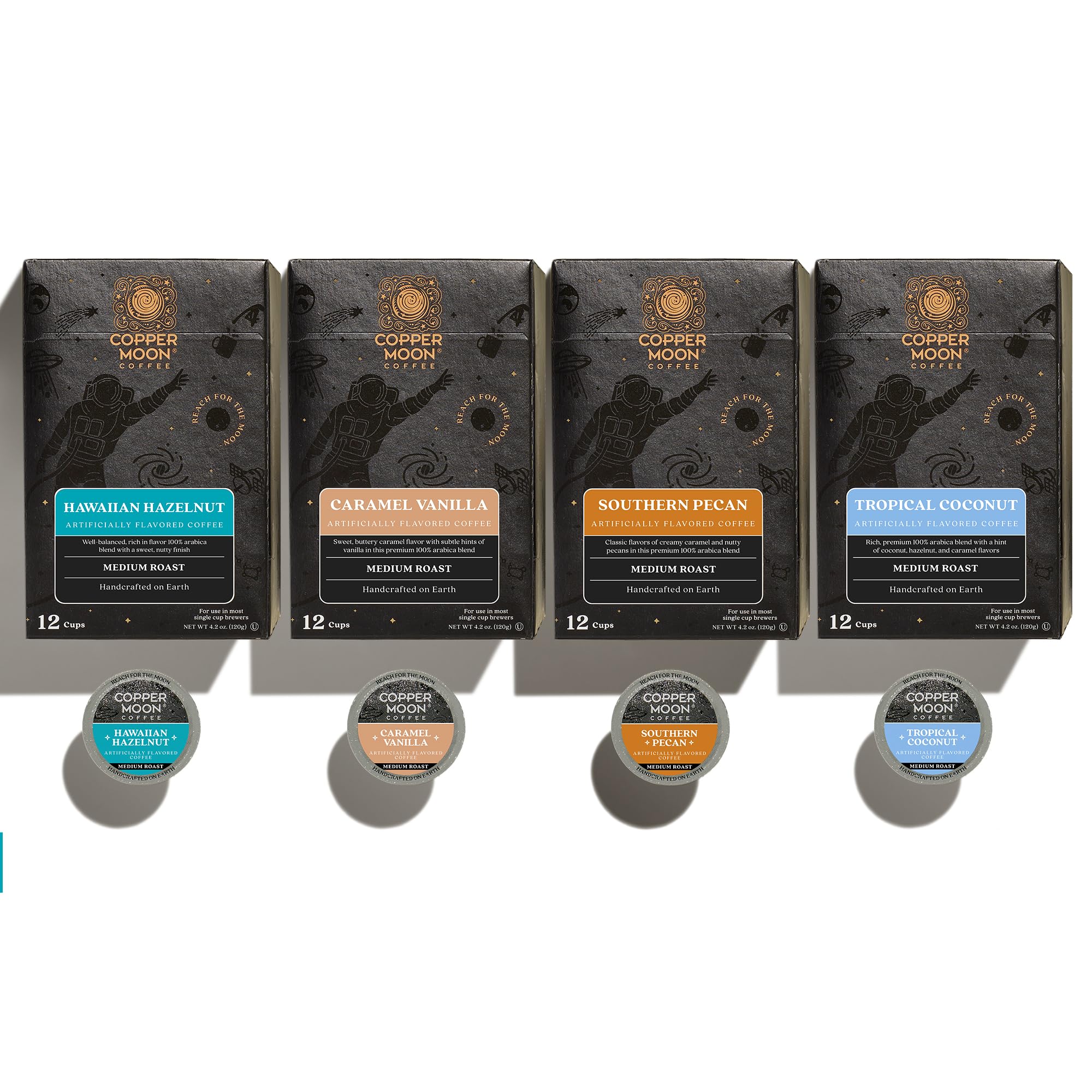 Copper Moon flavored variety pack display with four flavors