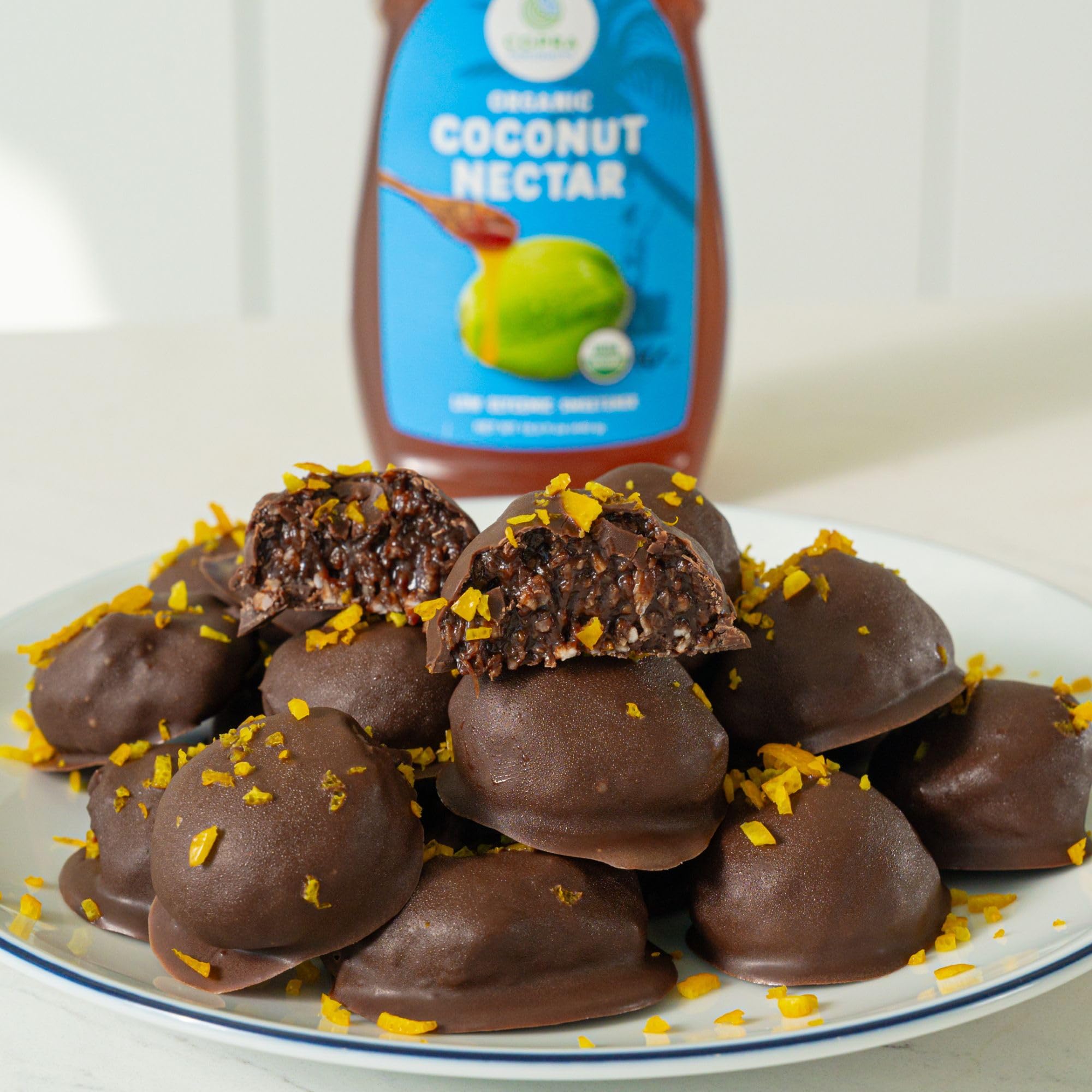 Copra coconut nectar served with oats and yogurt as natural sweetener