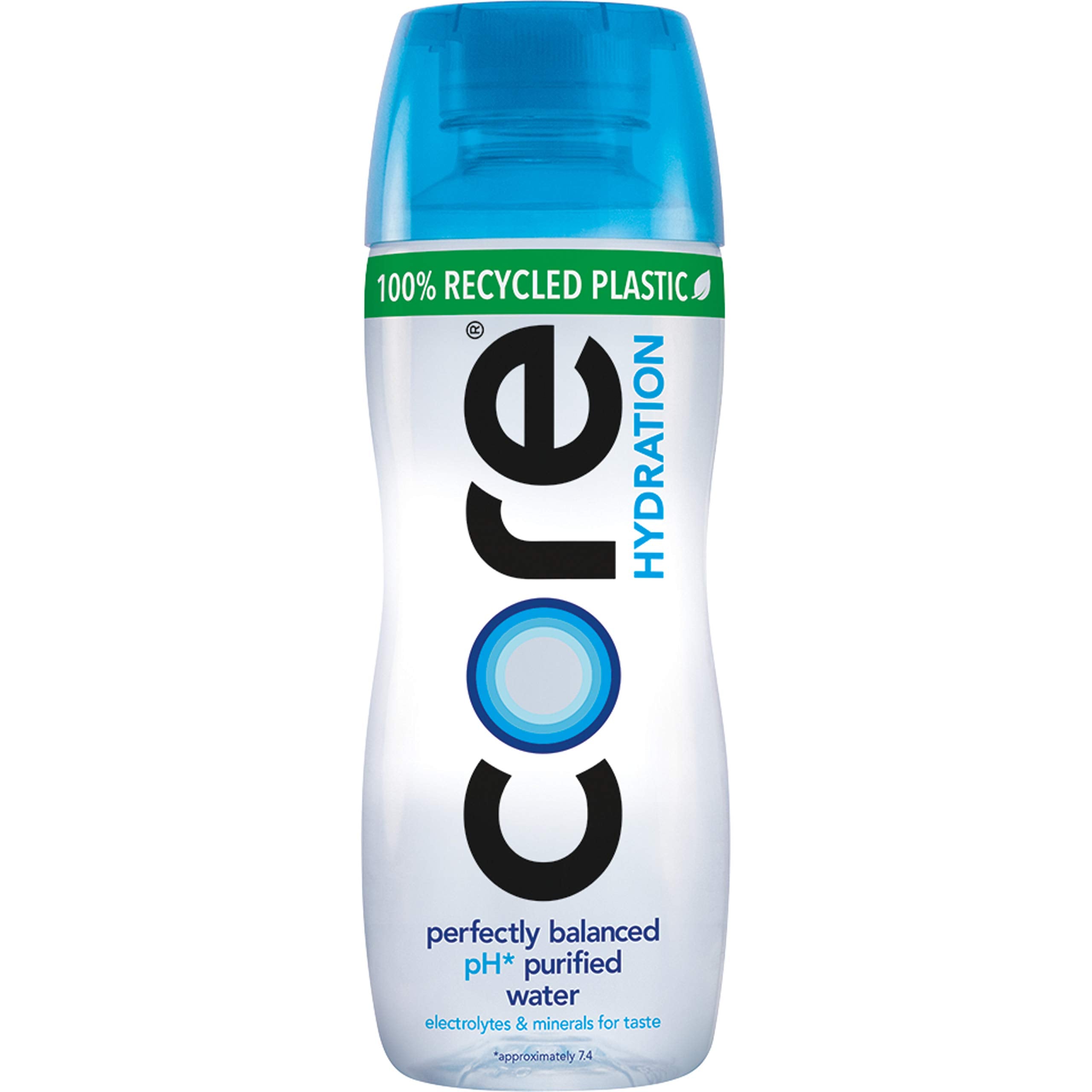 Core Hydration bottle made from 100% recycled plastic, excluding cap and label