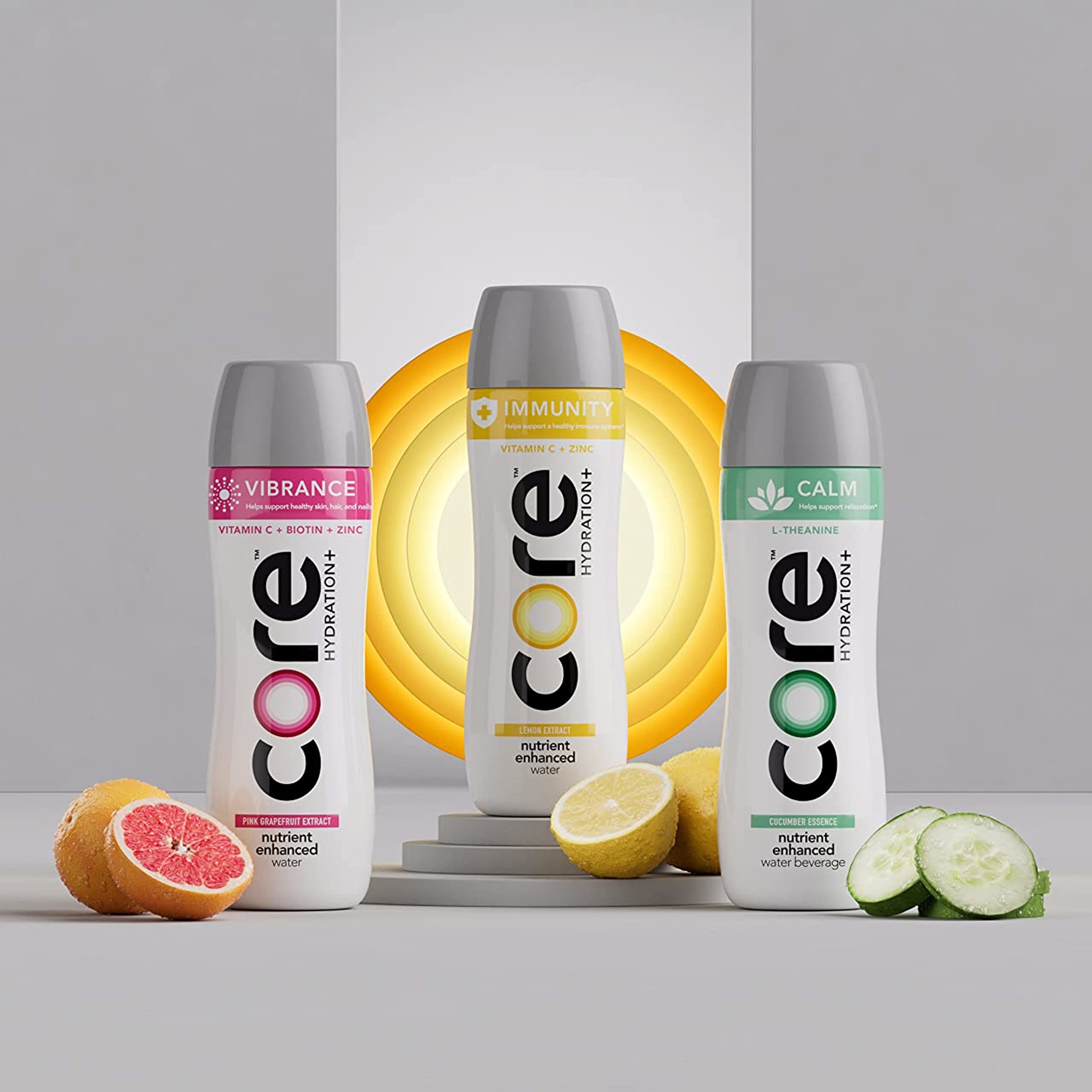 Contoured Core Hydration+ Calm bottle designed for comfortable grip