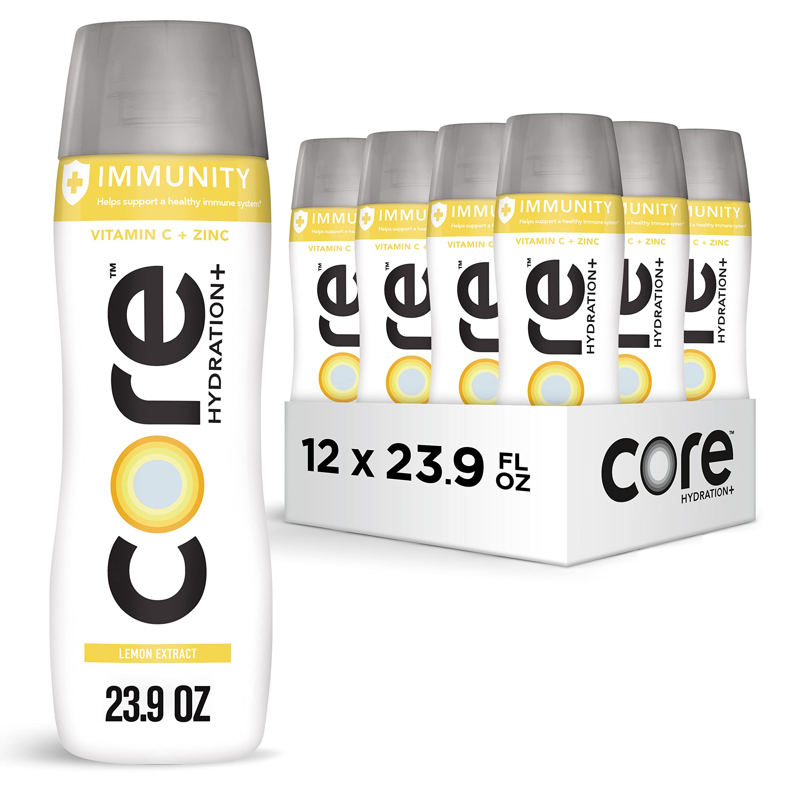 Core Hydration+ Immunity lemon bottle on the go promotes refreshing hydration.
