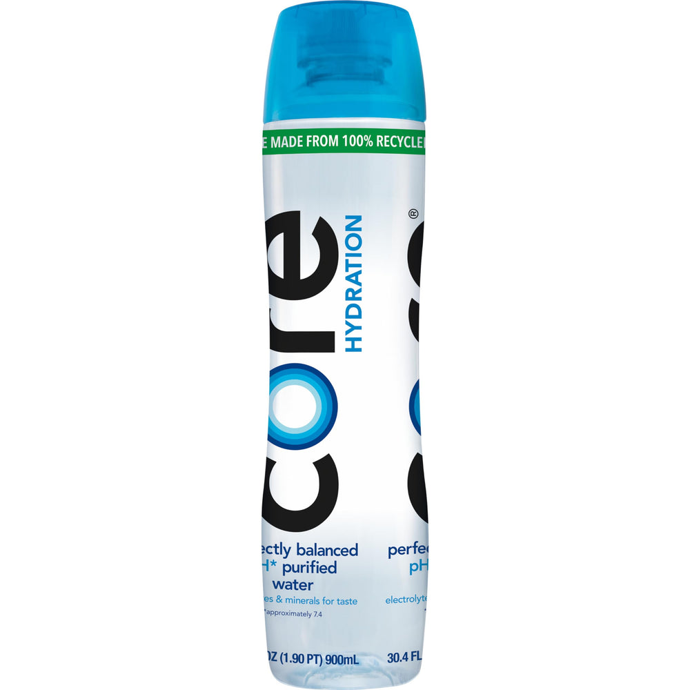 Core Hydration bottle made from 100% recycled plastic for sustainability.