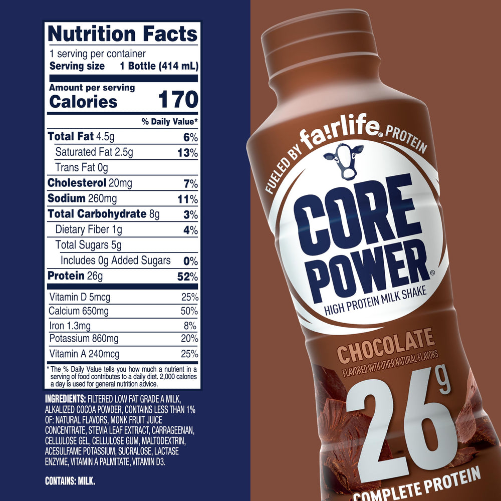 Core Power Chocolate Protein Shake 14oz bottle for on-the-go fueling