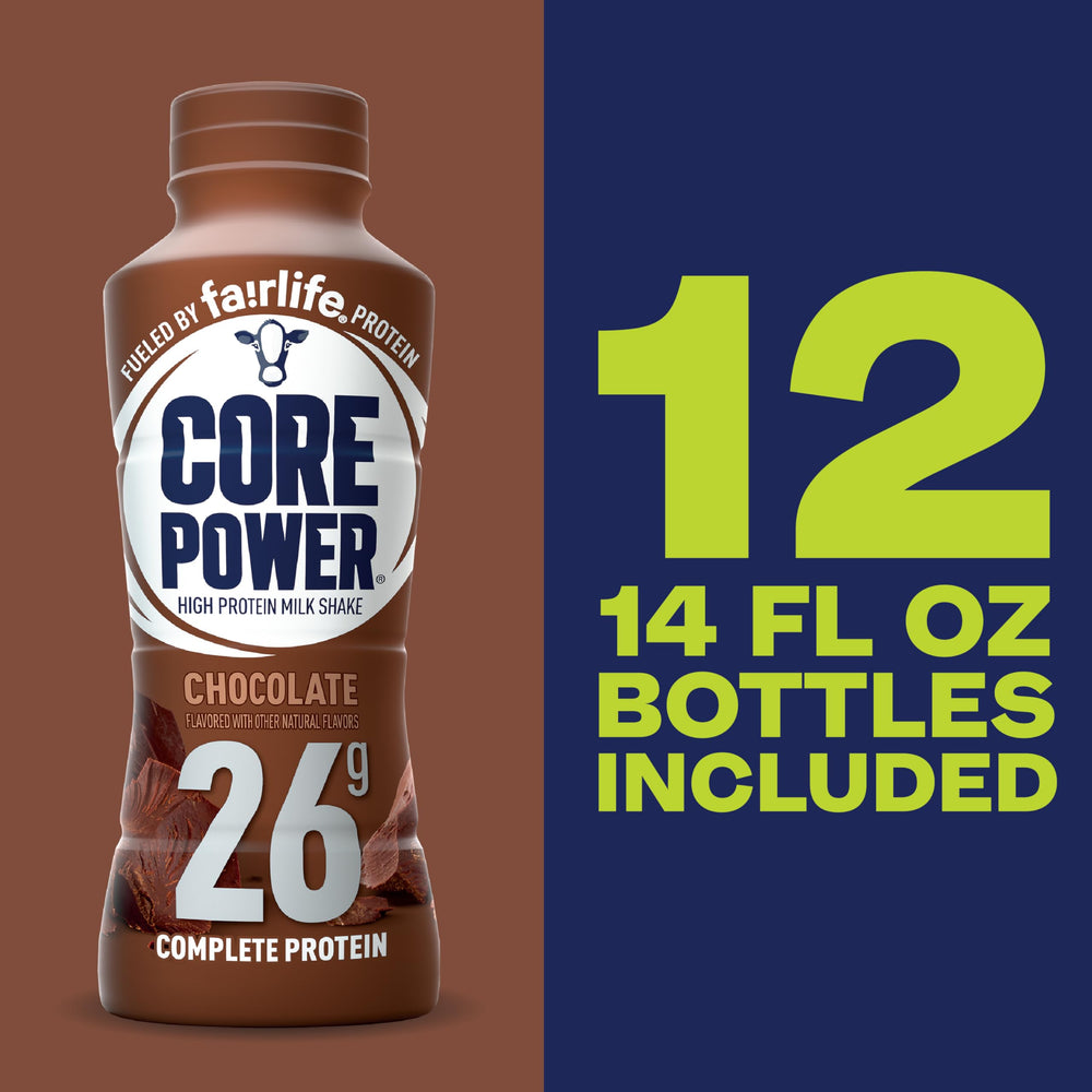 Core Power Chocolate Protein Shake label showing nutrition details