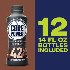 Side view of Core Power Elite Chocolate bottle highlighting 42g protein