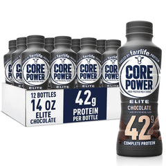 Core Power Elite Chocolate bottle showing creamy protein shake and label