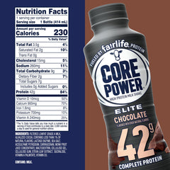 Core Power Elite Chocolate shake pouring into a glass