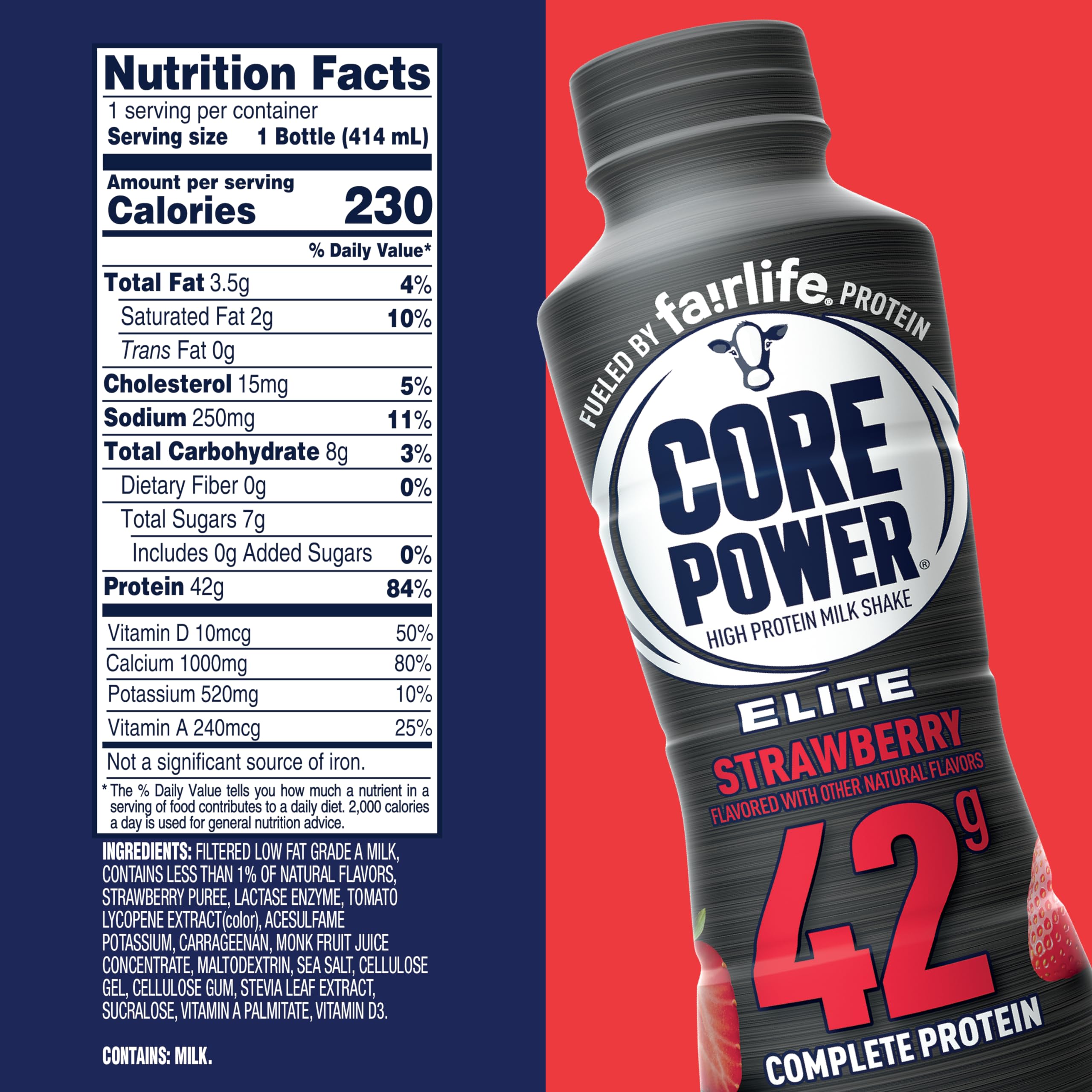 Core Power Elite Strawberry bottle being poured into a glass for refreshment.