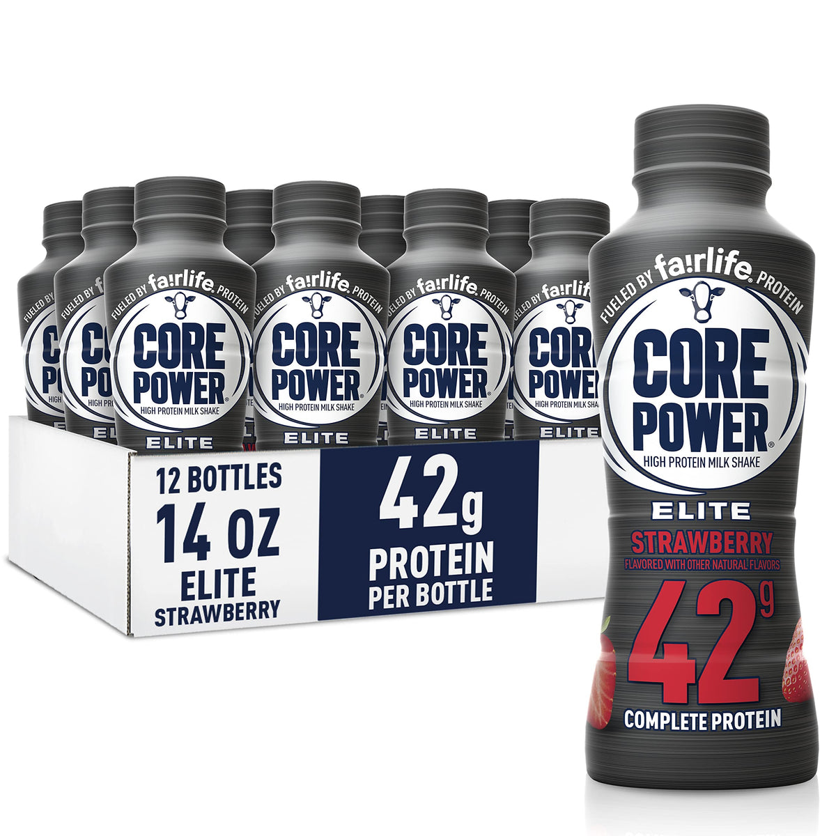 Core Power Elite Strawberry bottle displaying 42g protein for post-workout refuel.