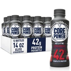 Core Power Elite Strawberry bottle displaying 42g protein for post-workout refuel.
