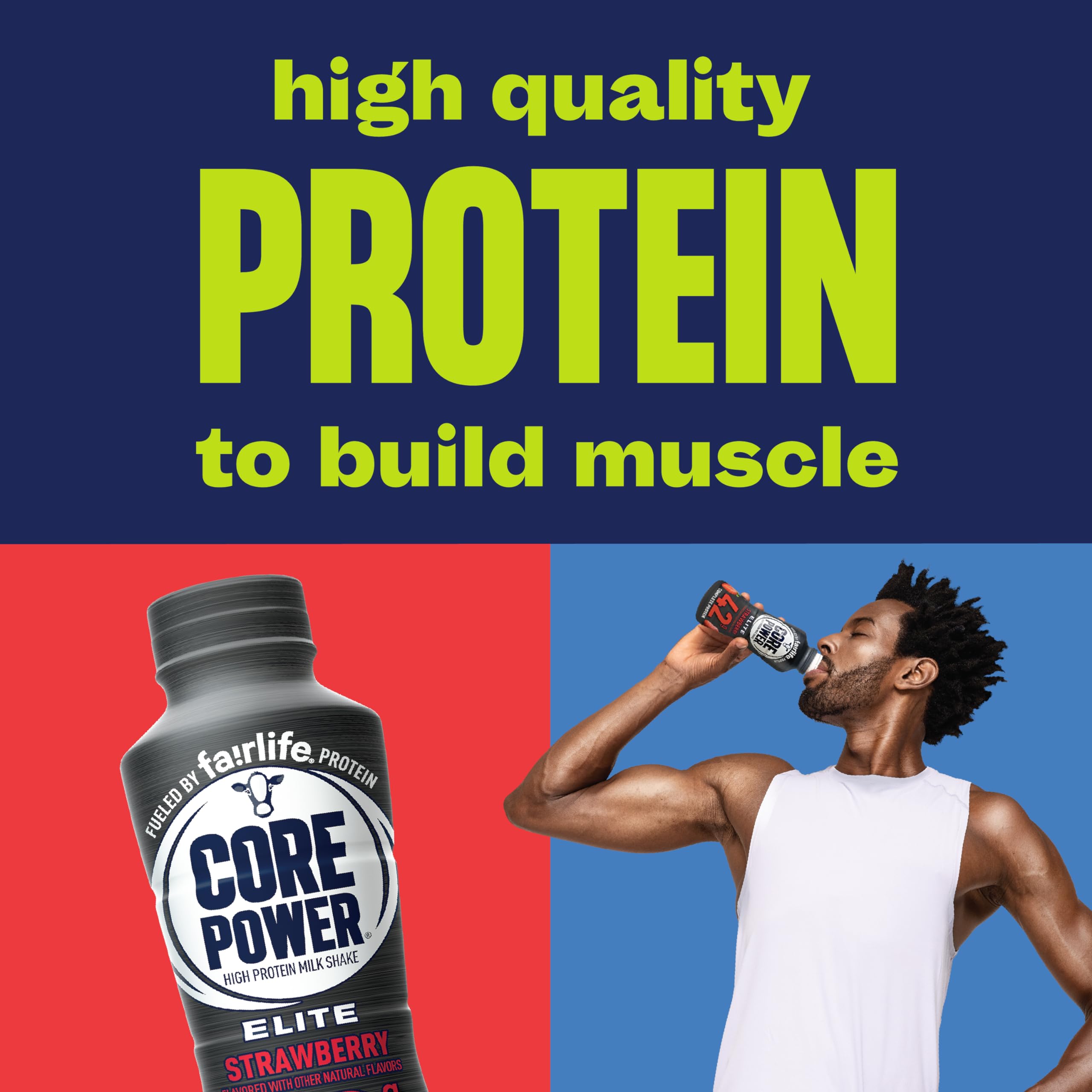 Core Power Elite Strawberry ready-to-drink bottle shown as a convenient option.