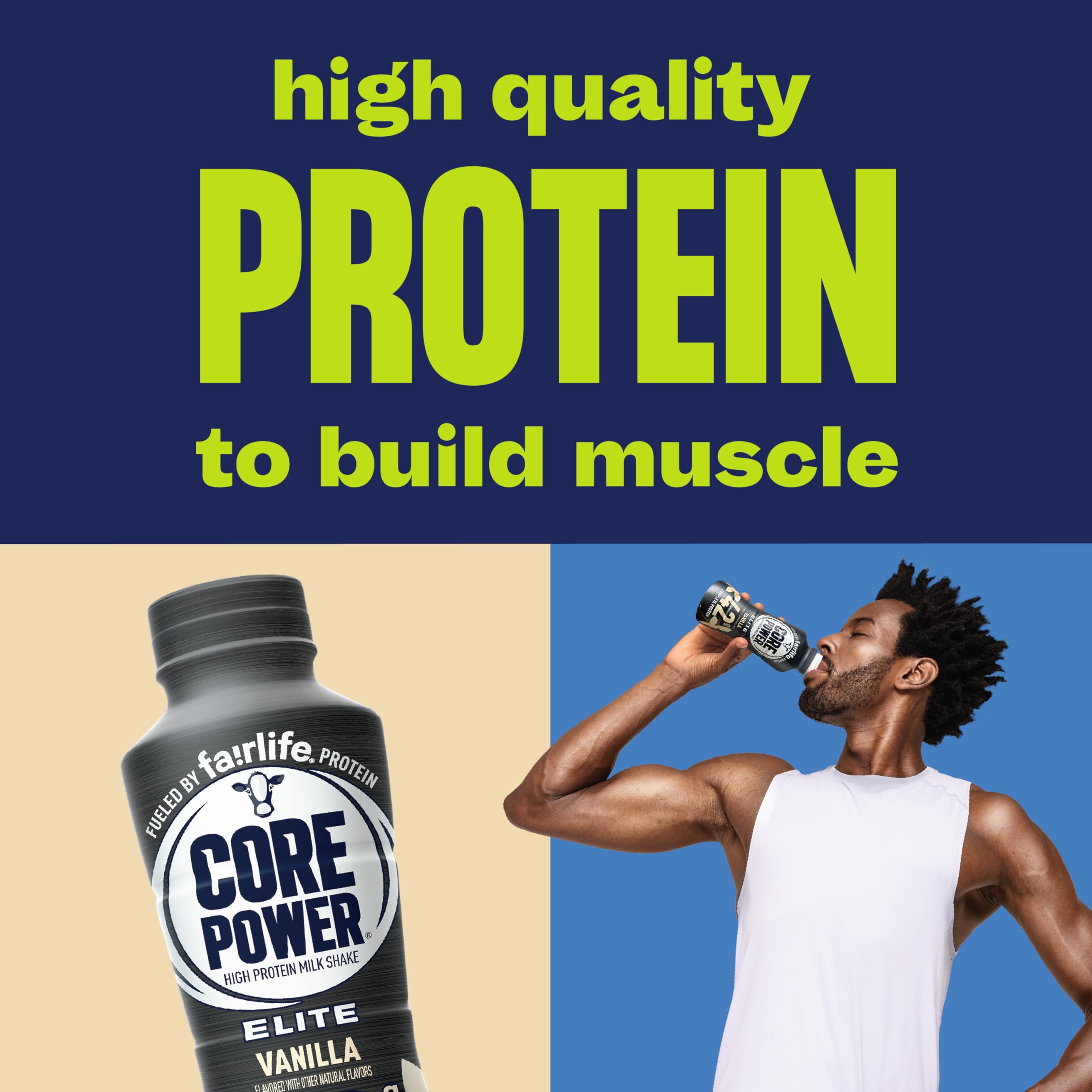 12-pack carton side view featuring Core Power Elite Vanilla.