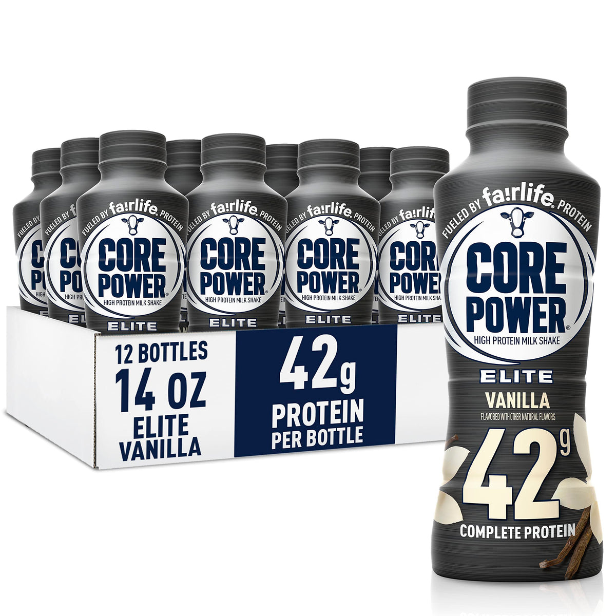Core Power Elite Vanilla bottle front showing 42g protein.