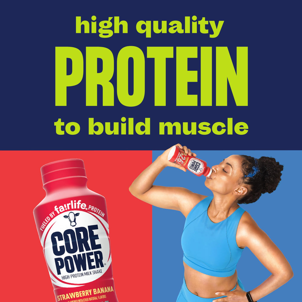Core Power Strawberry Banana label closeup highlighting nutrition