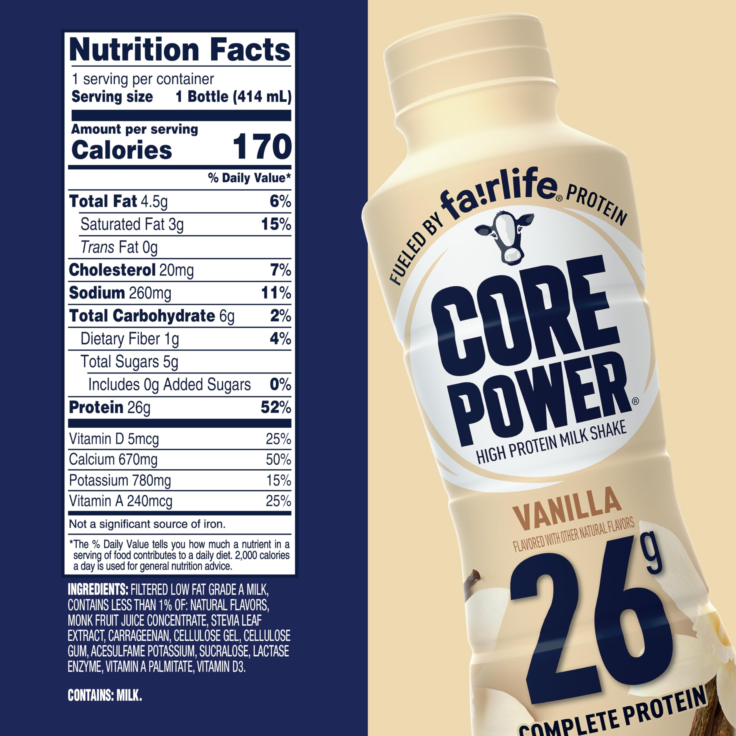 Core Power Vanilla bottle being poured into a glass after workout