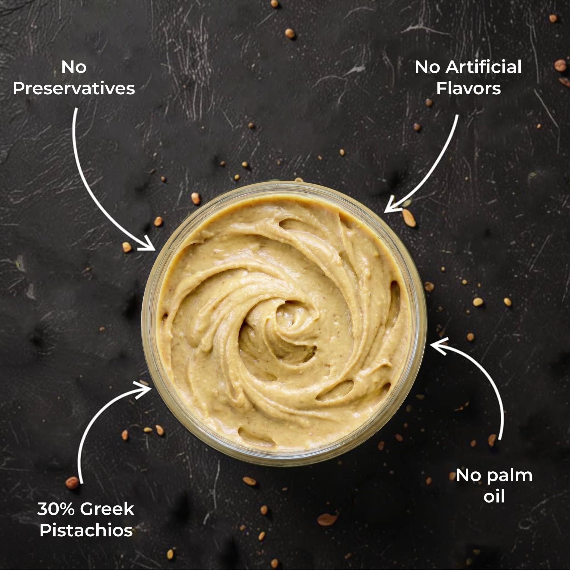 CORINTO pistachio cream spread used as a dessert topping for smooth flavor.