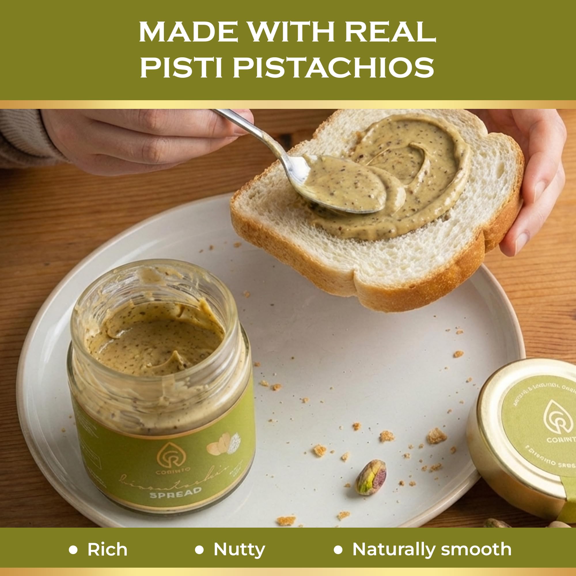 CORINTO pistachio cream spread gluten-free vegan option.
