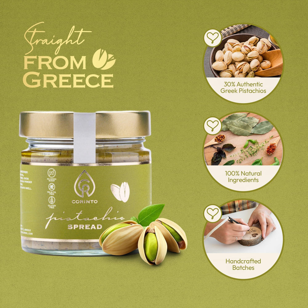 CORINTO pistachio cream spread as ice cream topping for indulgence.