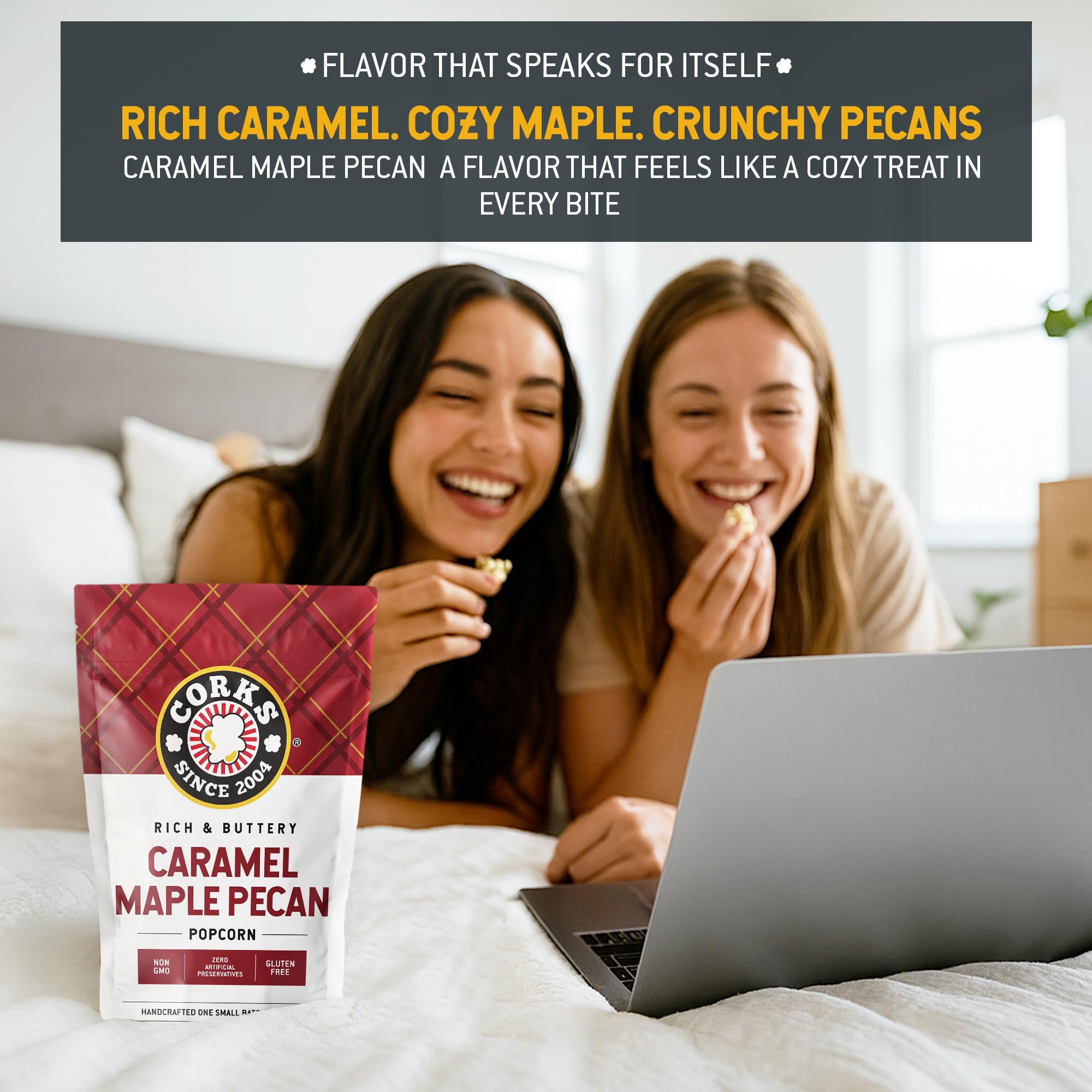Corks Gourmet popcorn served in a bowl elevates movie night.