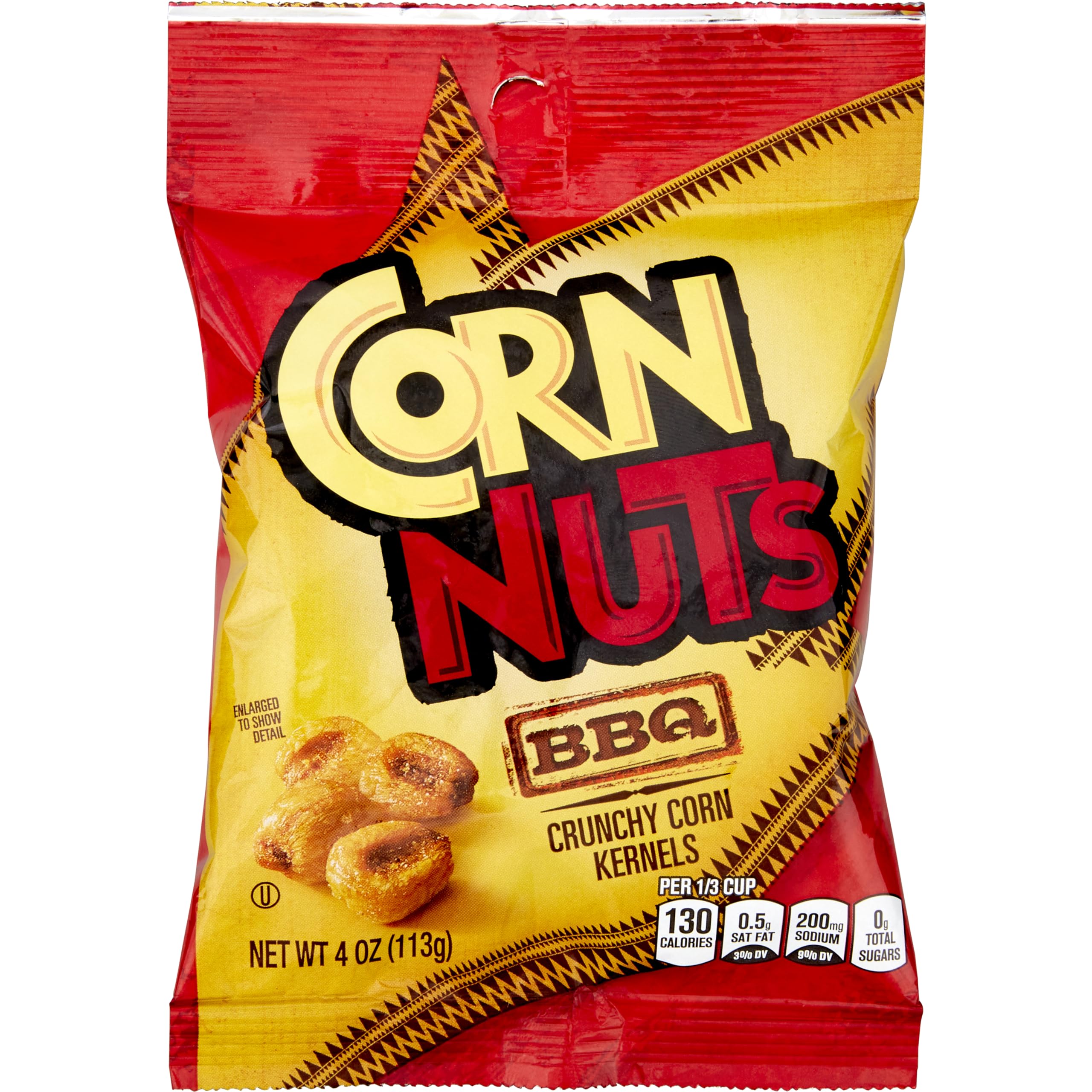Corn Nuts BBQ flavored kernels close-up showing bold crunch and smoky finish.