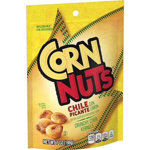 Corn Nuts Chili Lime packaging on shelf emphasizes resealable freshness.
