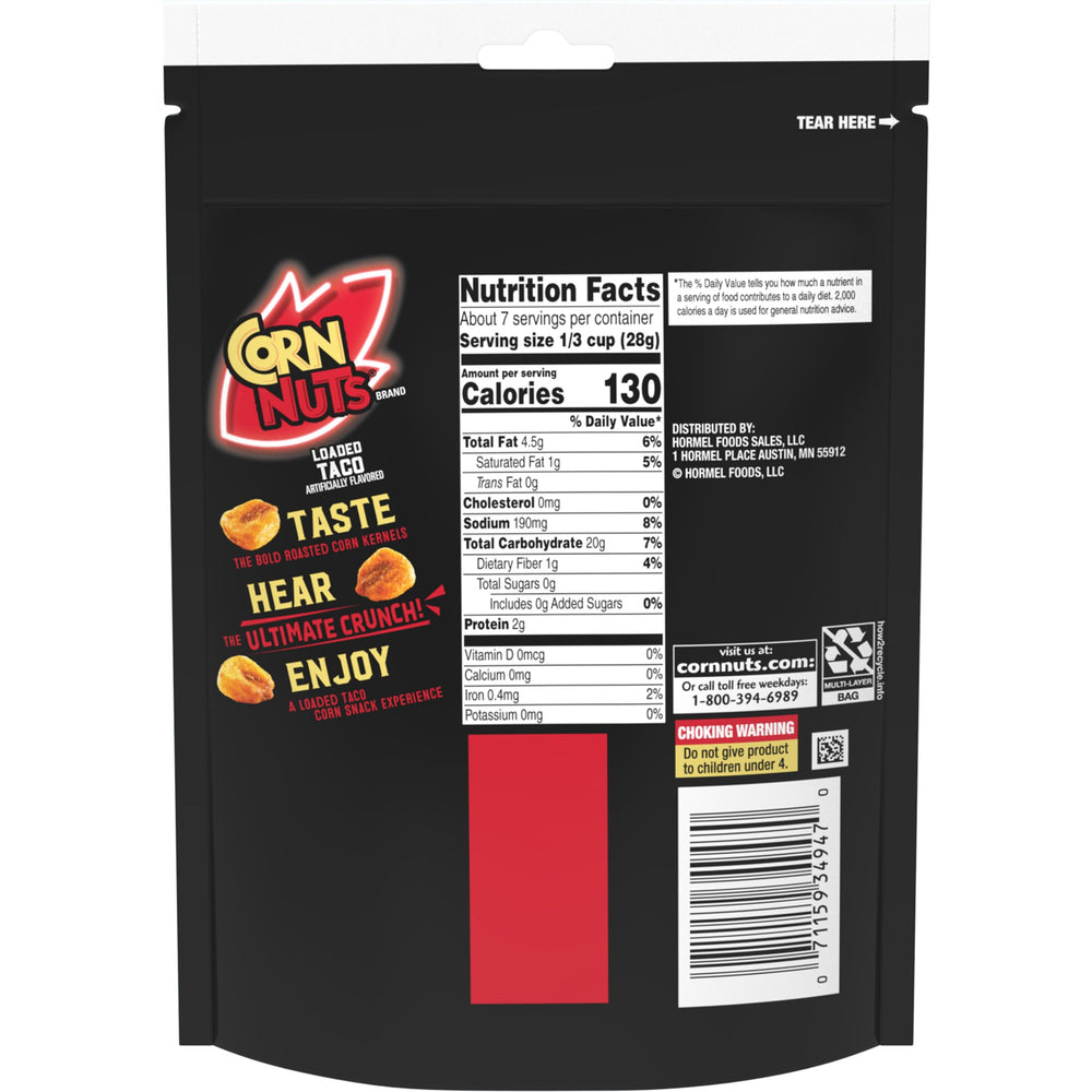 Corn Nuts Loaded Taco flavor 7oz bag ideal for movie nights.
