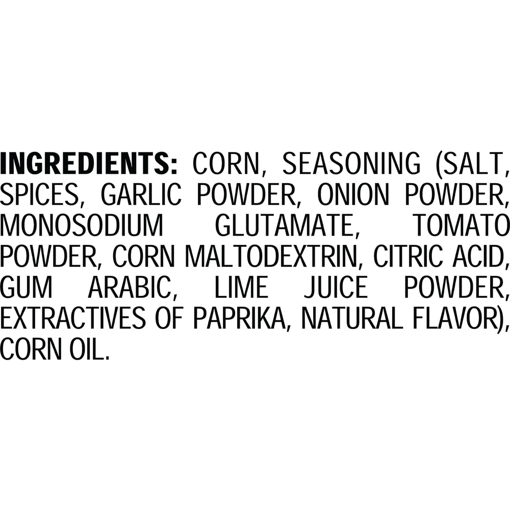 Close-up of Corn Nuts Loaded Taco flavor crunchy kernels with lime.